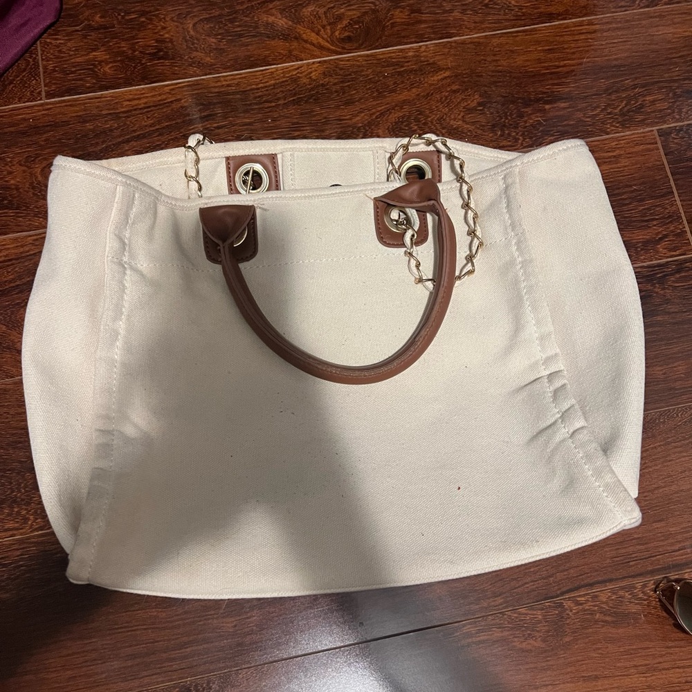 Elegant Cream and Brown Tote Bag